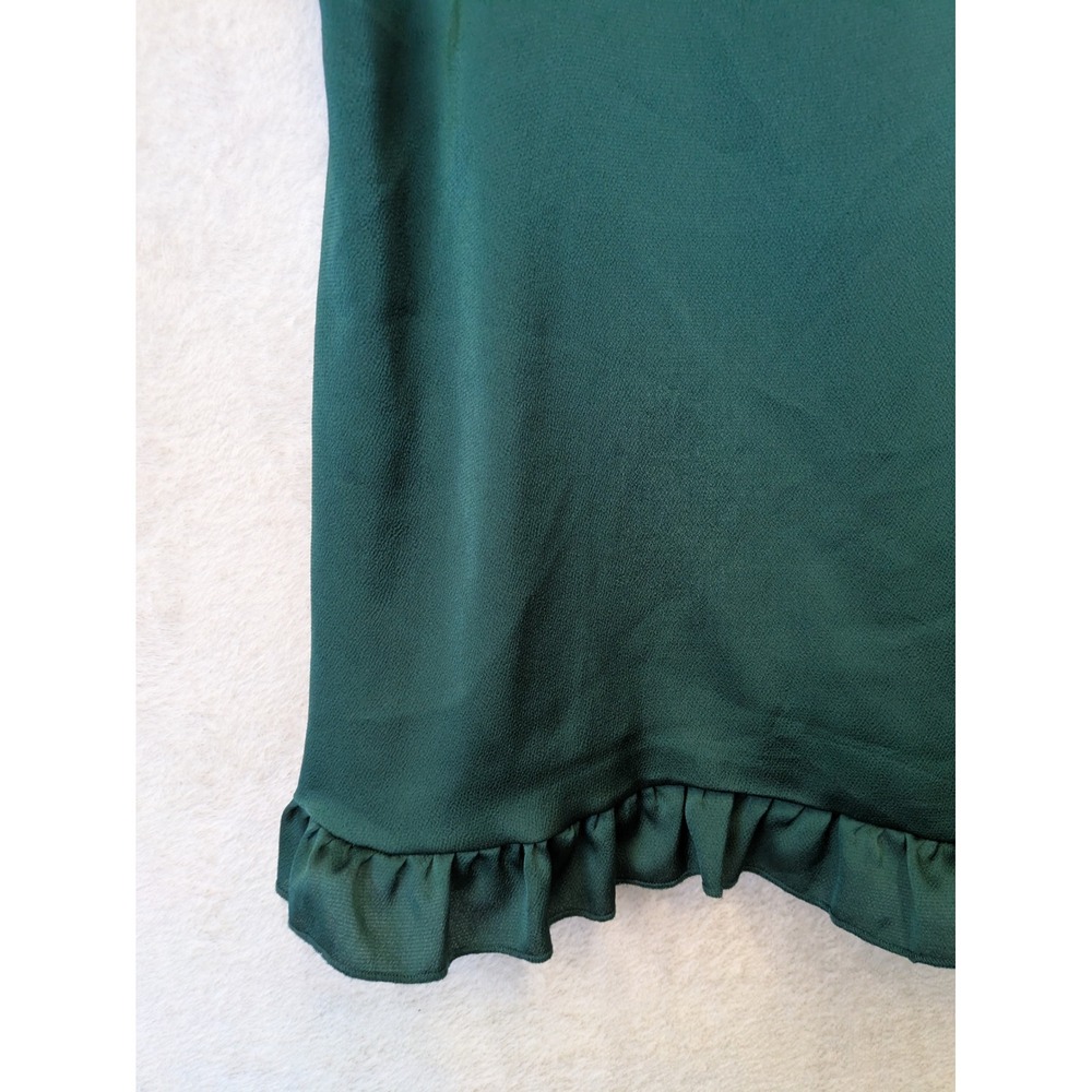 Lottie Moss‎ Mini Dress Women's Medium Green Ruffle Hem Smocked Back Tie Front - Picture 2 of 10
